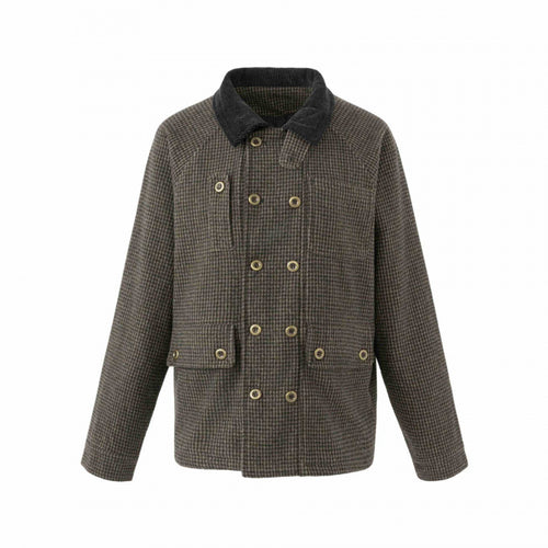 Herren Doppelreihige Wollmix-Fieldjacke im Hahnentritt mit Cordkragen und Pattentaschen Drune