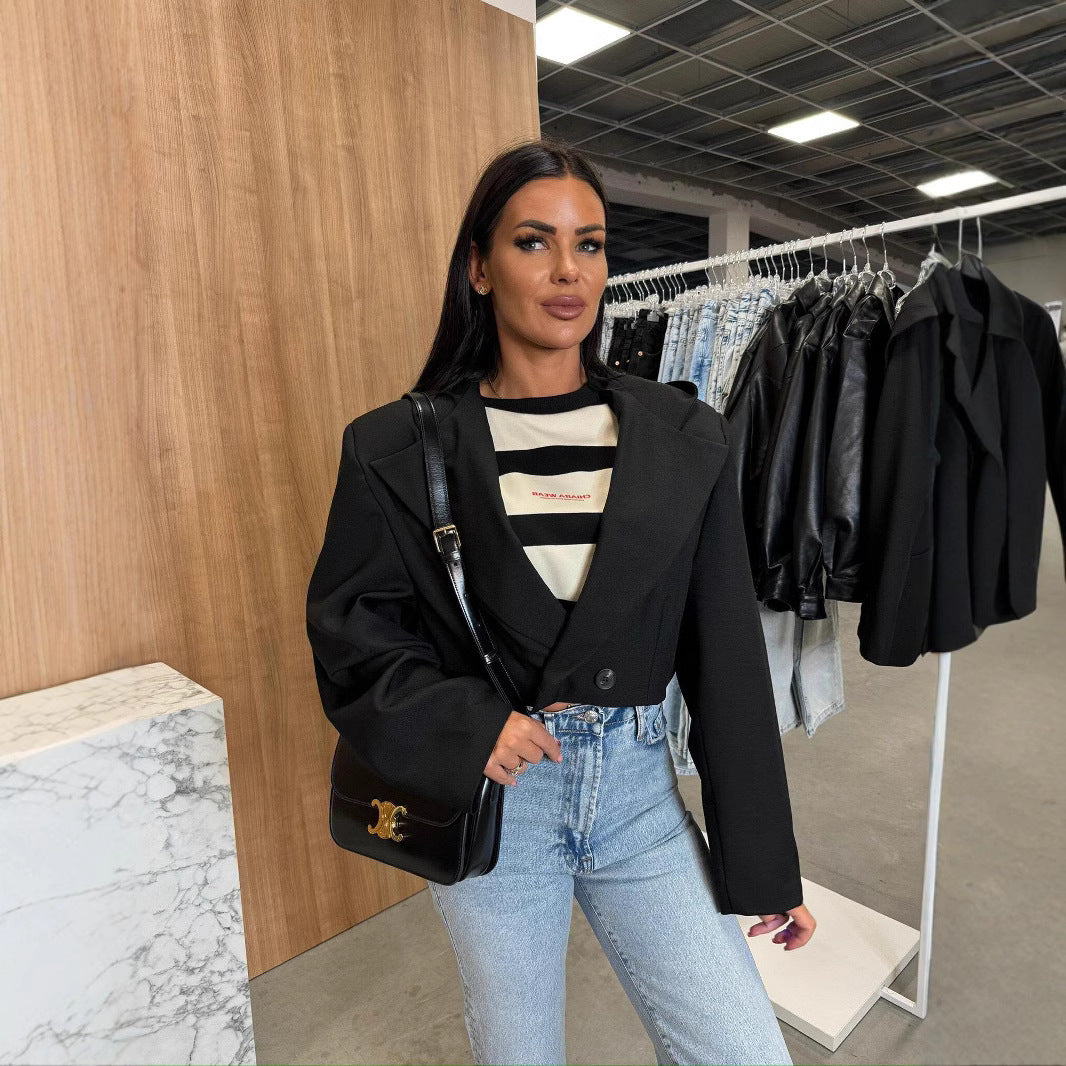Damen Modische Jacke mit Kapuze und doppelter Knopfleiste Drune