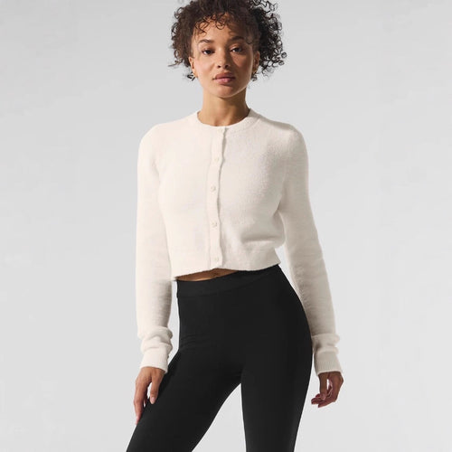 Damen cropped Strickjacke mit praktischem Knopfverschluss und lässigem Design Drune