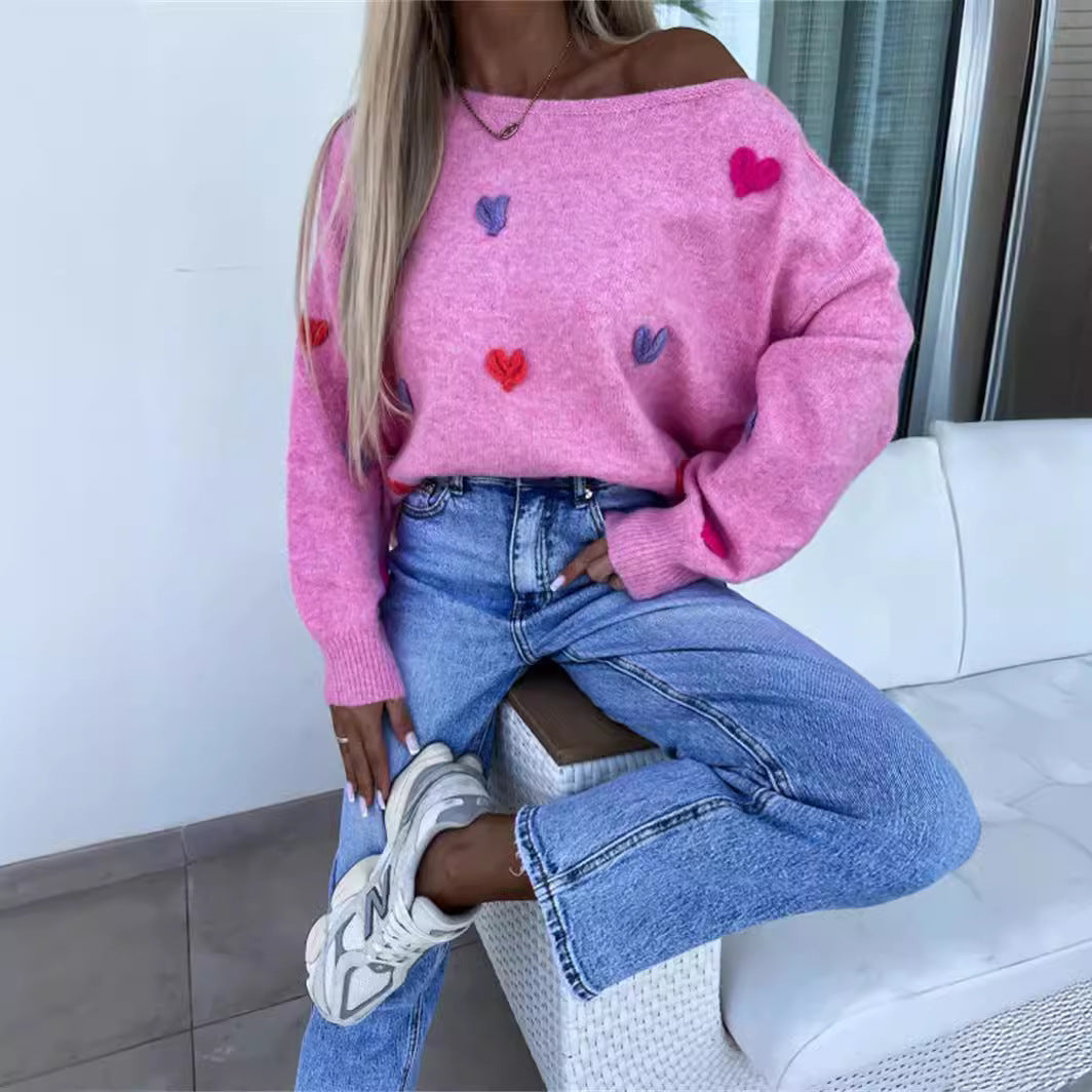 Damen Pullover mit verspielten Herzen und lässigem Schnitt Drune