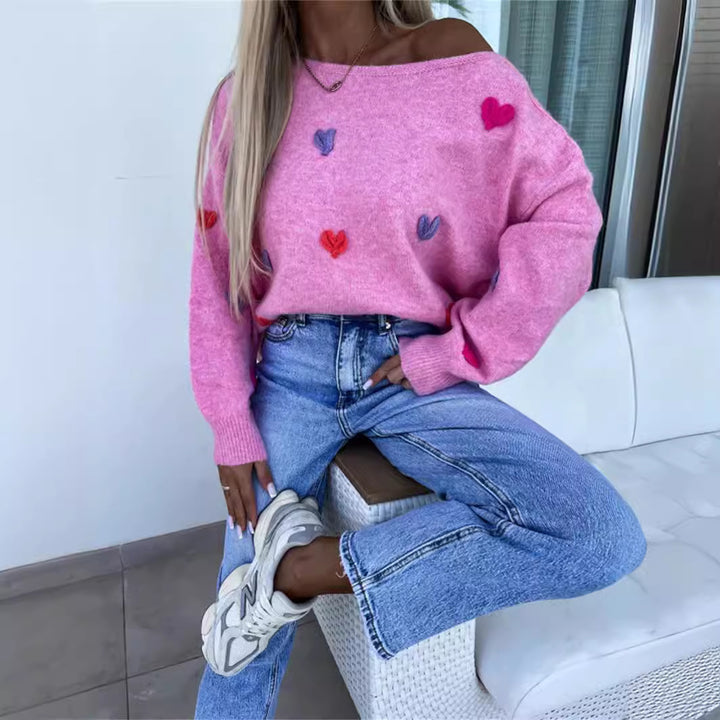 Damen Pullover mit verspielten Herzen und lässigem Schnitt Drune