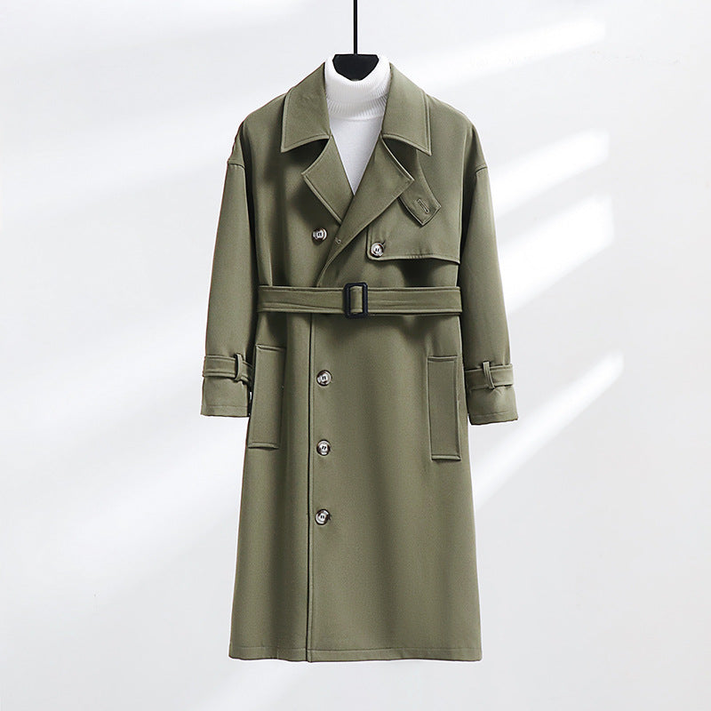 Herren Trenchcoat im modernen Wollmix mit Taillengürtel, Schalkragen und aufgesetzten Taschen Drune