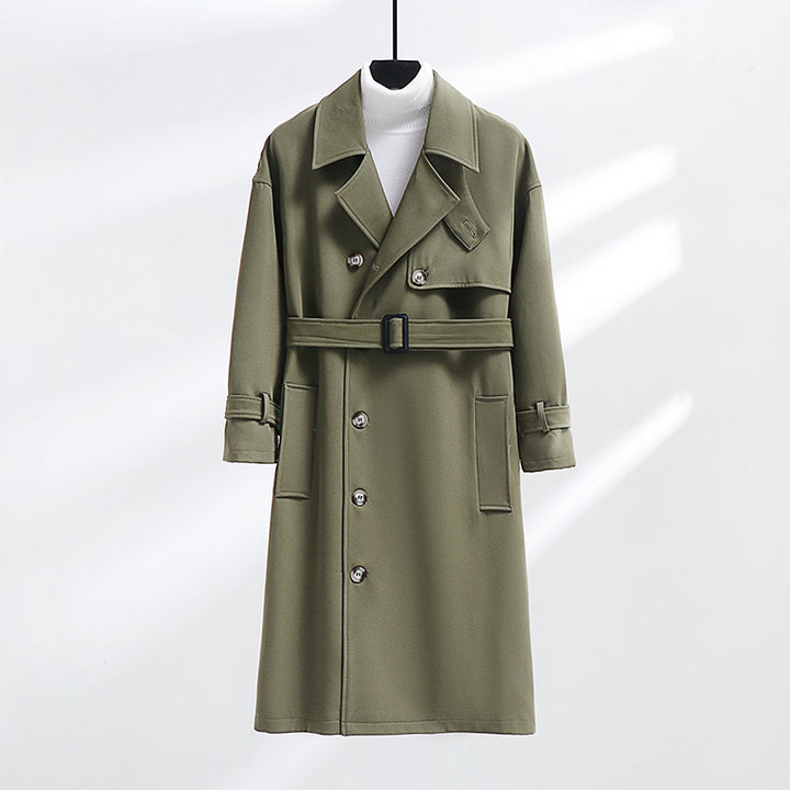 Herren Trenchcoat im modernen Wollmix mit Taillengürtel, Schalkragen und aufgesetzten Taschen Drune