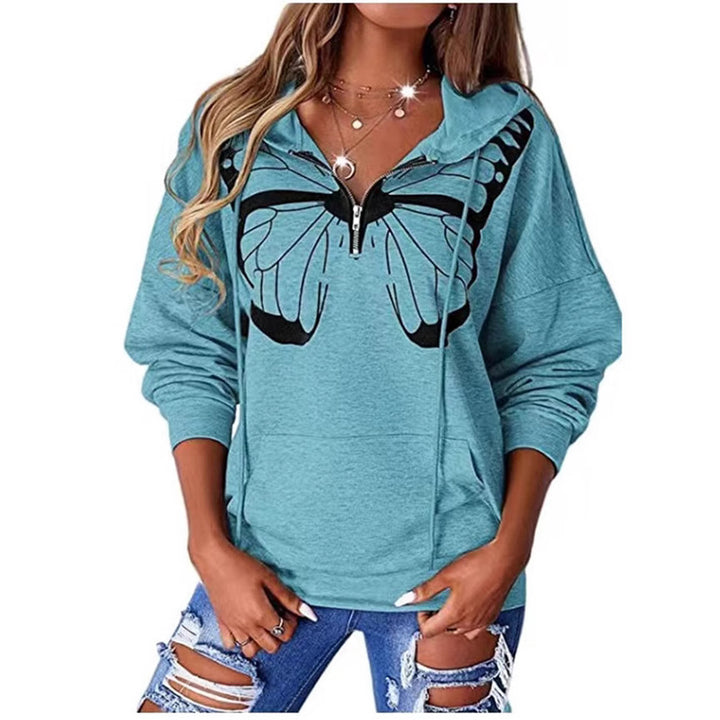 Damen Kapuzenpullover mit halbhohem Reißverschluss und Schmetterlingsprint Drune