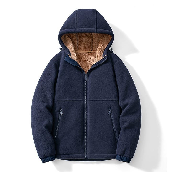 Herren Fleece-Kapuzenjacke mit Teddy-Innenfutter, Reißverschlusstaschen und verstellbarem Saum Drune