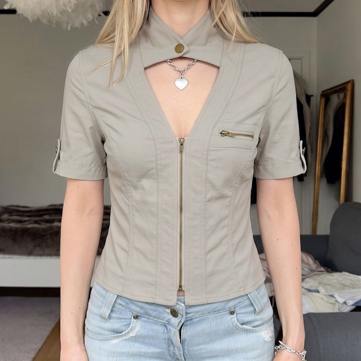 Damen modische Kurzjacke mit strukturiertem Schnitt und praktischen Brusttaschen Drune