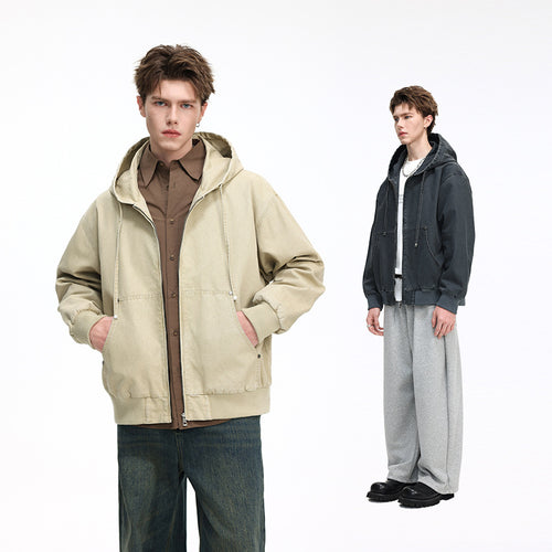 Herren Oversize Kapuzenjacke aus gewaschenem Canvas mit Reißverschluss und Utility-Taschen Drune