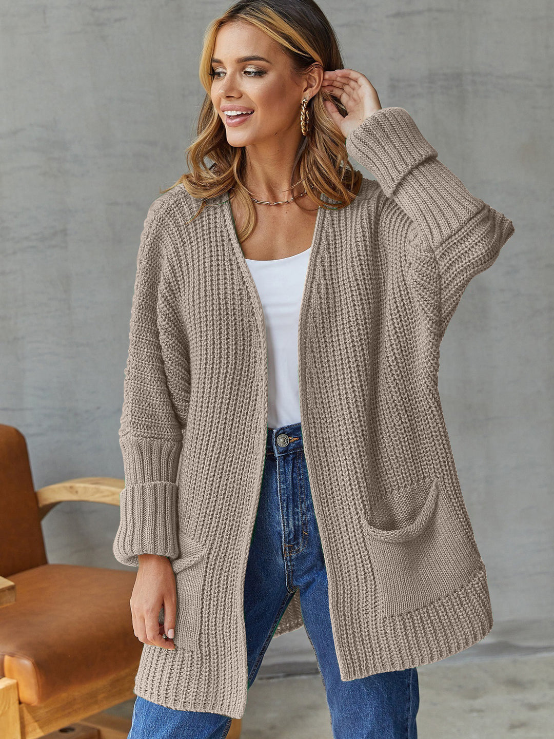 Damen Grobstrick Cardigan mit praktischen Taschen und oversized Passform Drune