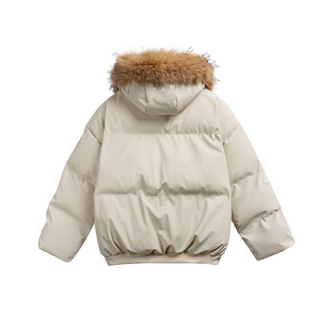 Damen Wattierte Kurzsteppjacke mit Kunstfellkapuze und geripptem Saum Drune