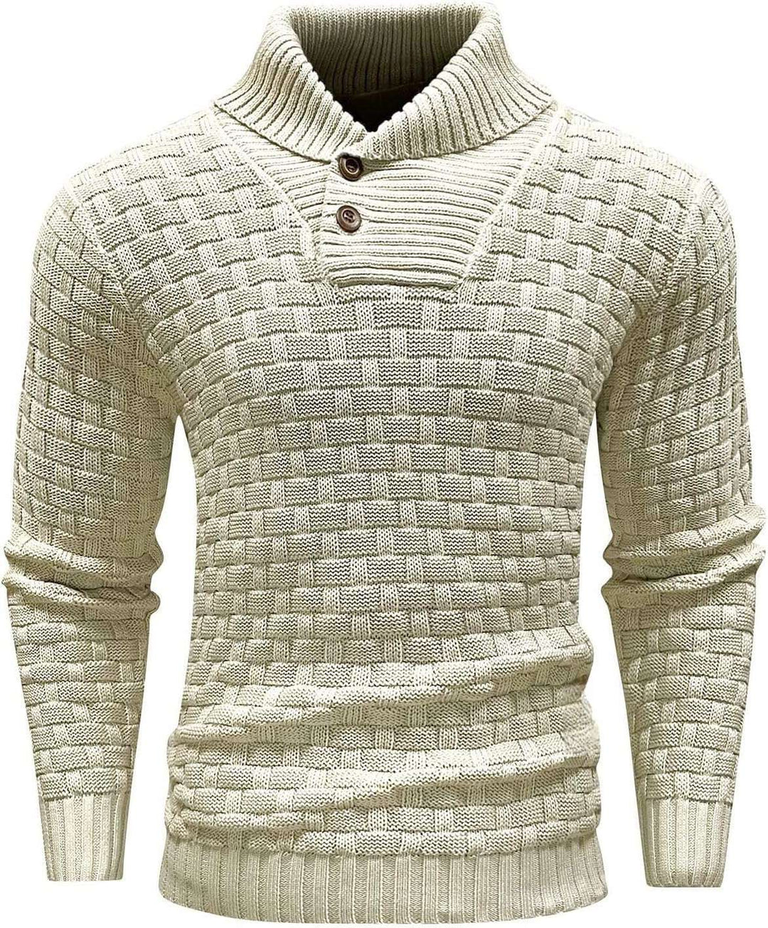 Herren nan strukturierter Strickpullover mit hochschließendem Stehkragen und Zierknopfleiste Drune