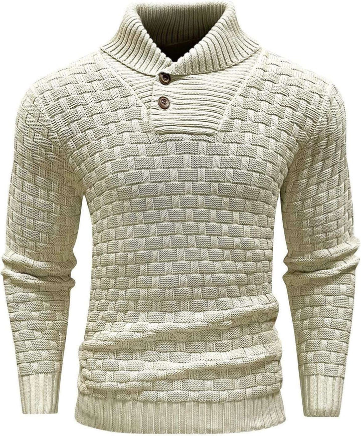 Herren nan strukturierter Strickpullover mit hochschließendem Stehkragen und Zierknopfleiste Drune