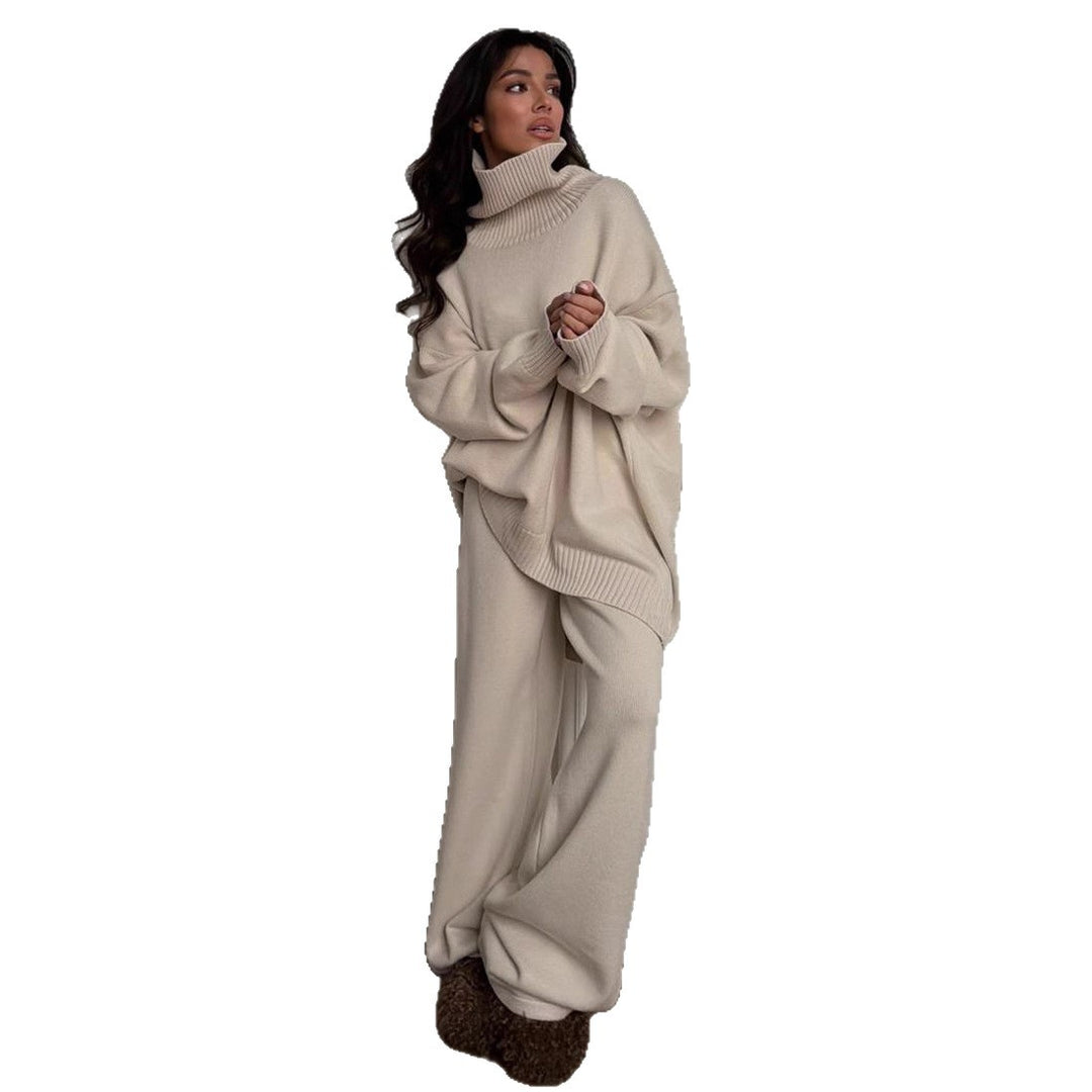Damen Oversized Strickpullover mit hohem Kragen Drune