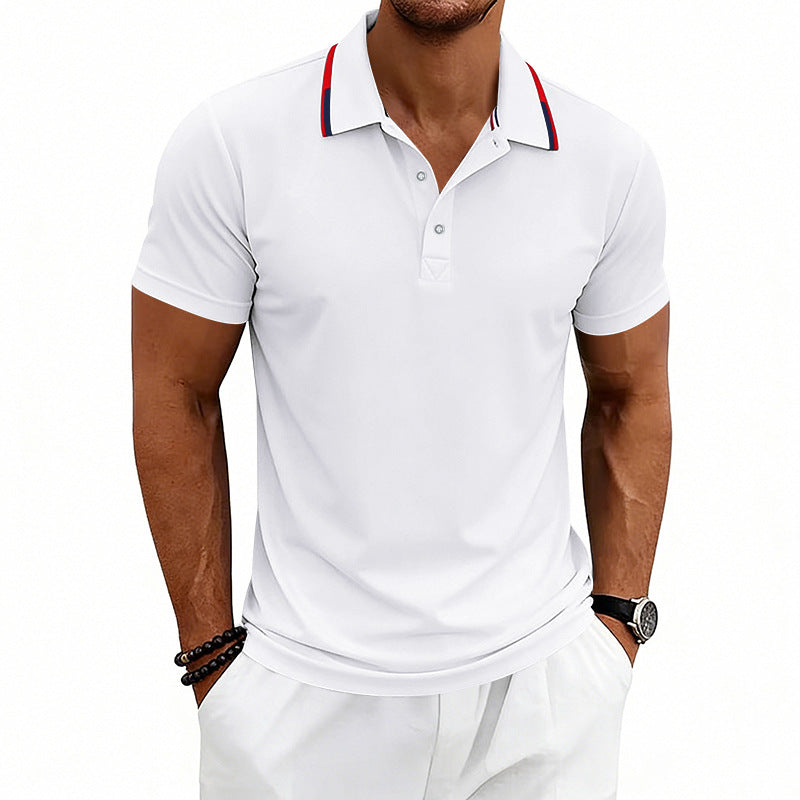 Herren nan tailliertes Kurzarm-Poloshirt mit Kontrastkragen aus atmungsaktivem Piqué Drune