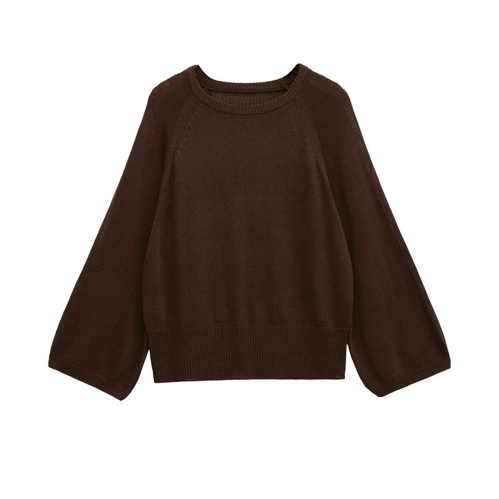Damen lässiger Pullover mit ballonförmigen Ärmeln und feinem Strick Drune