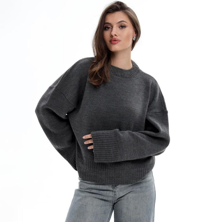Damen lässiger Oversized Pullover mit verkürzten Ärmeln und strukturiertem Strickmuster Drune