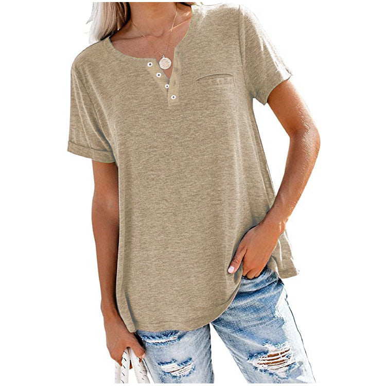 Damen hochwertiges T-Shirt mit Knopfdetail und lockerem Schnitt Drune