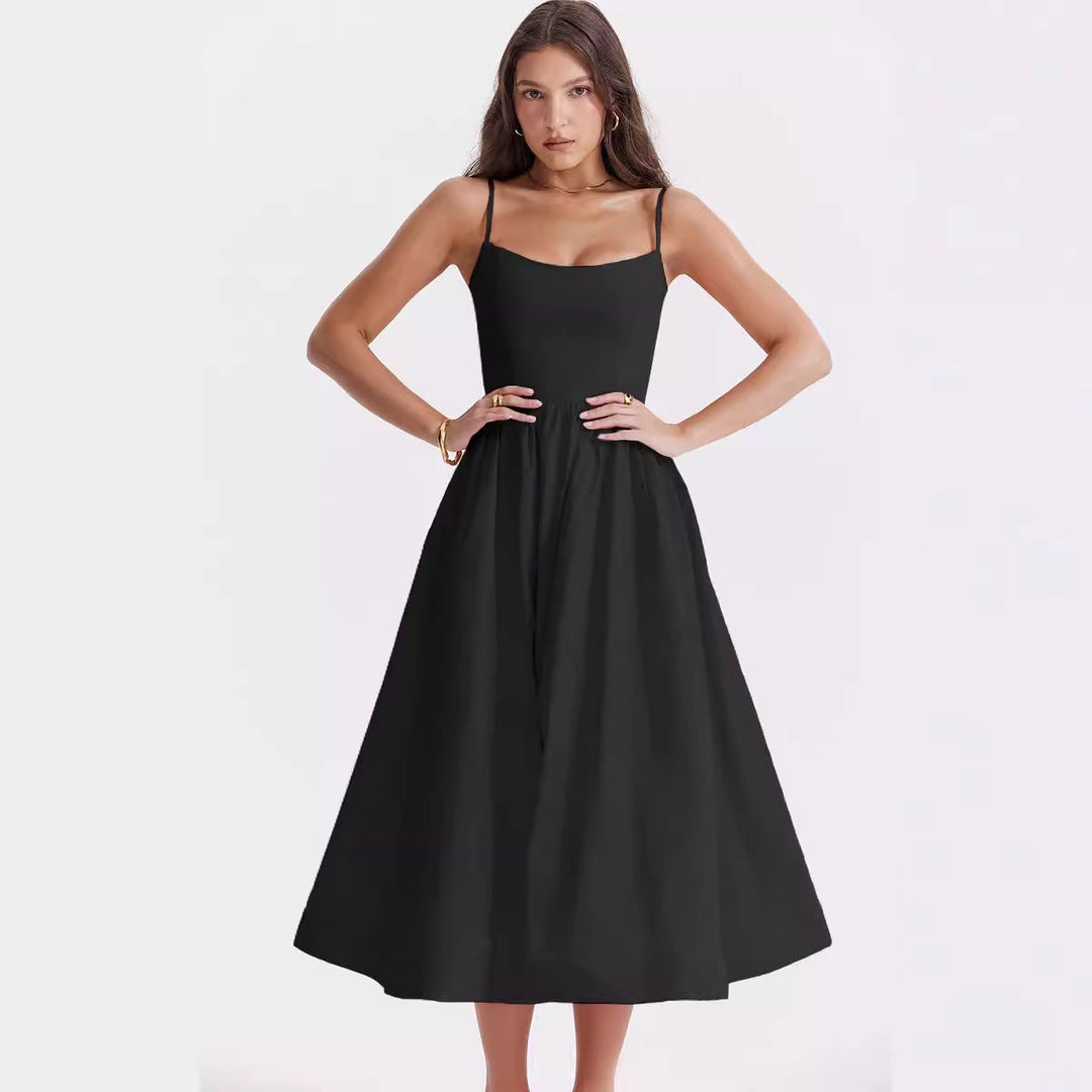 Damen Maxikleid mit schmalen Trägern und schwingendem Rock Drune