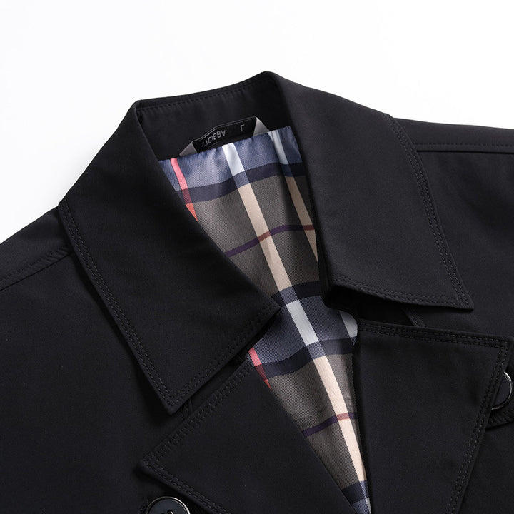 Herren Klassischer Trenchcoat mit karierter Innenfutter und Wetterschutz Drune
