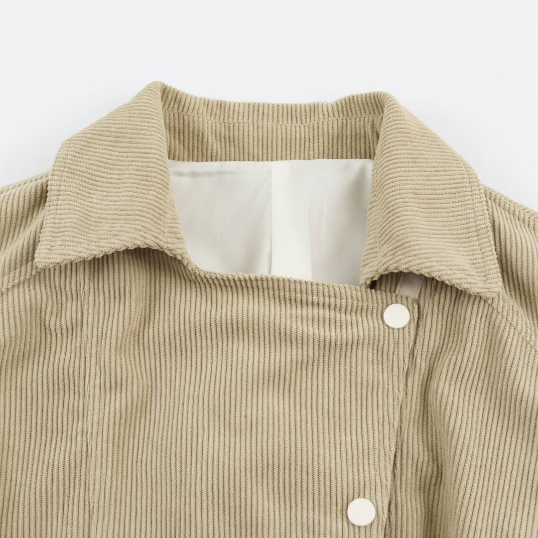 Damen Cordjacke aus Kord mit Taillengürtel und Druckknopfverschlüssen Drune
