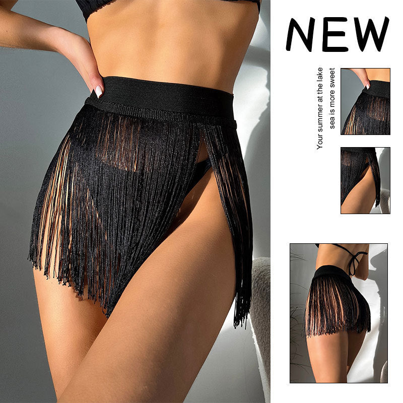 Damen Strandrock mit Fransen und buntem Zierband Drune