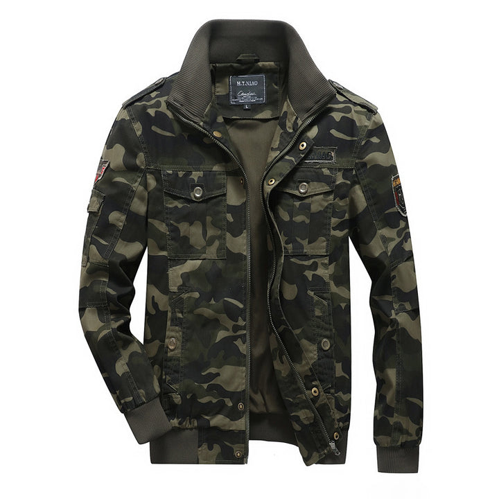 Herren Camouflage-Fieldblouson im Utility‑Stil mit Rippbündchen und Schulterklappen Drune