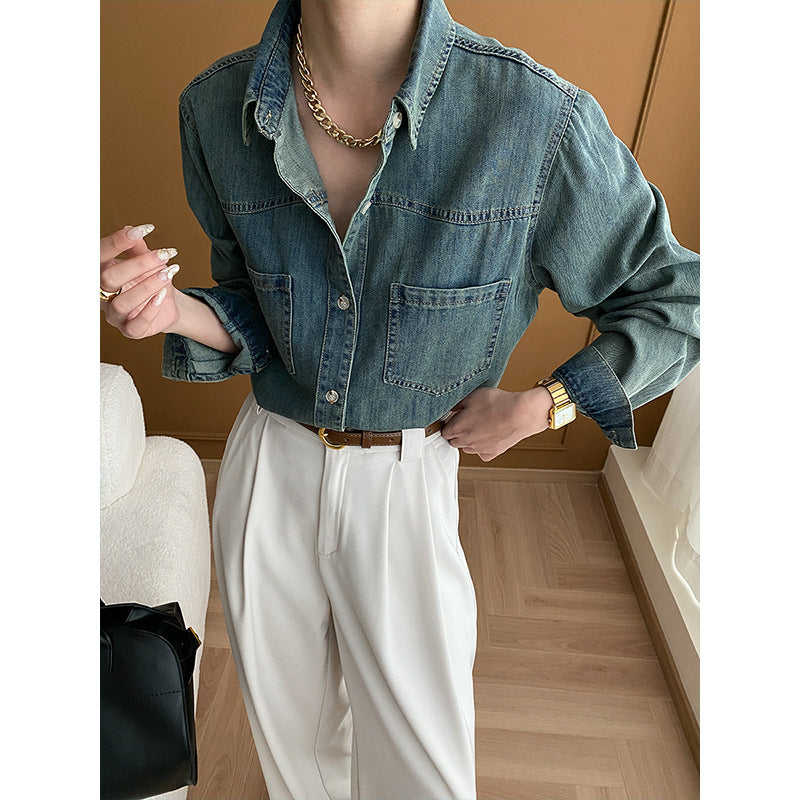 Damen Jeanshemd mit lässigem Schnitt und praktischen Brusttaschen Drune