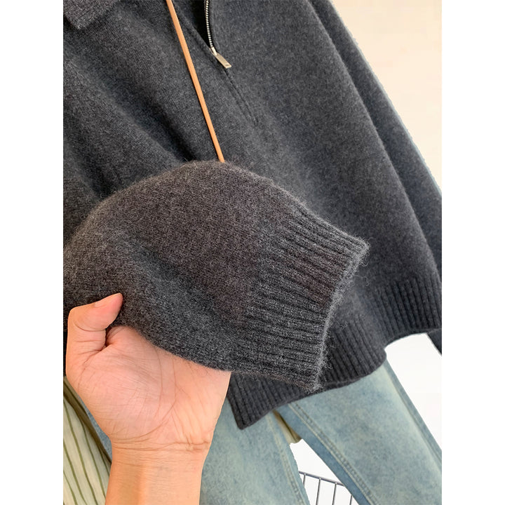 Damen Modischer Pulli mit Stehkragen und Reißverschluss Drune