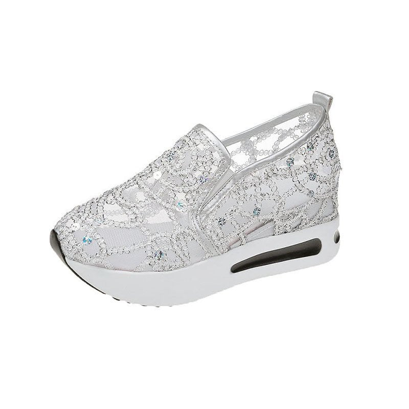 Damen Plateausneaker mit verstecktem Keil und Spitzenbesatz Drune