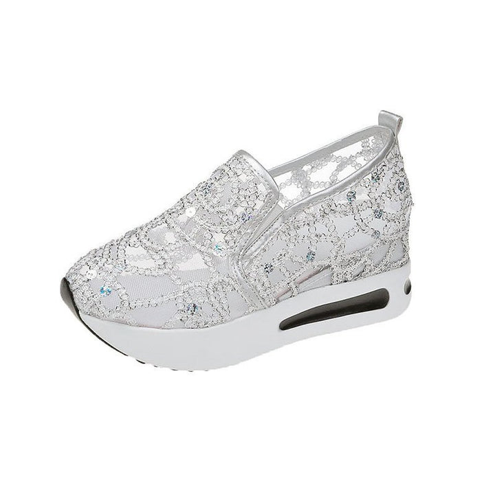 Damen Plateausneaker mit verstecktem Keil und Spitzenbesatz Drune