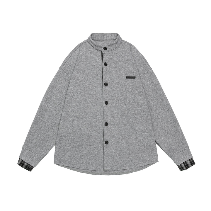 Unisex Oversize-Sweatjacke im Hemdjacken-Look mit Stehkragen Drune