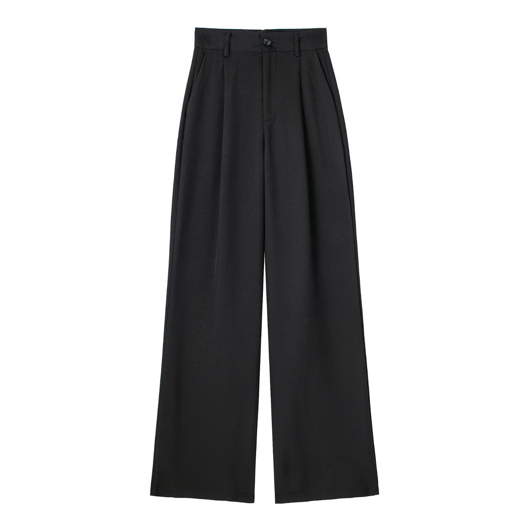 Damen Weite Highwaist-Bundfaltenhose mit Bügelfalte und seitlichen Eingrifftaschen Drune