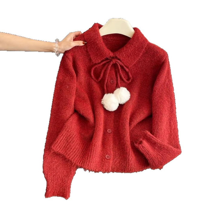 Damen verspielte Strickjacke mit großem Kragen Drune