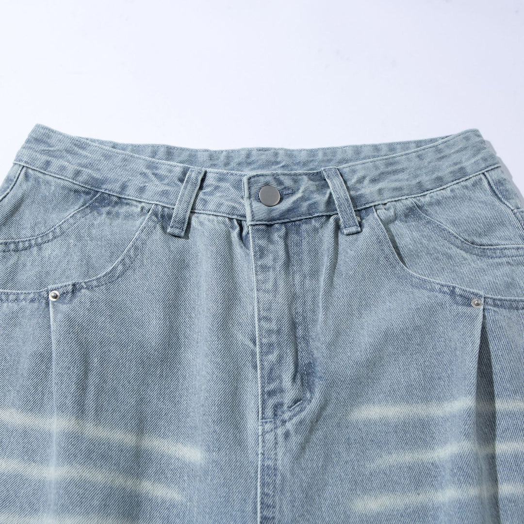 Damen Hochtaillierte weite Cropped-Jeans mit Bundfalten und Utility-Taschen Drune
