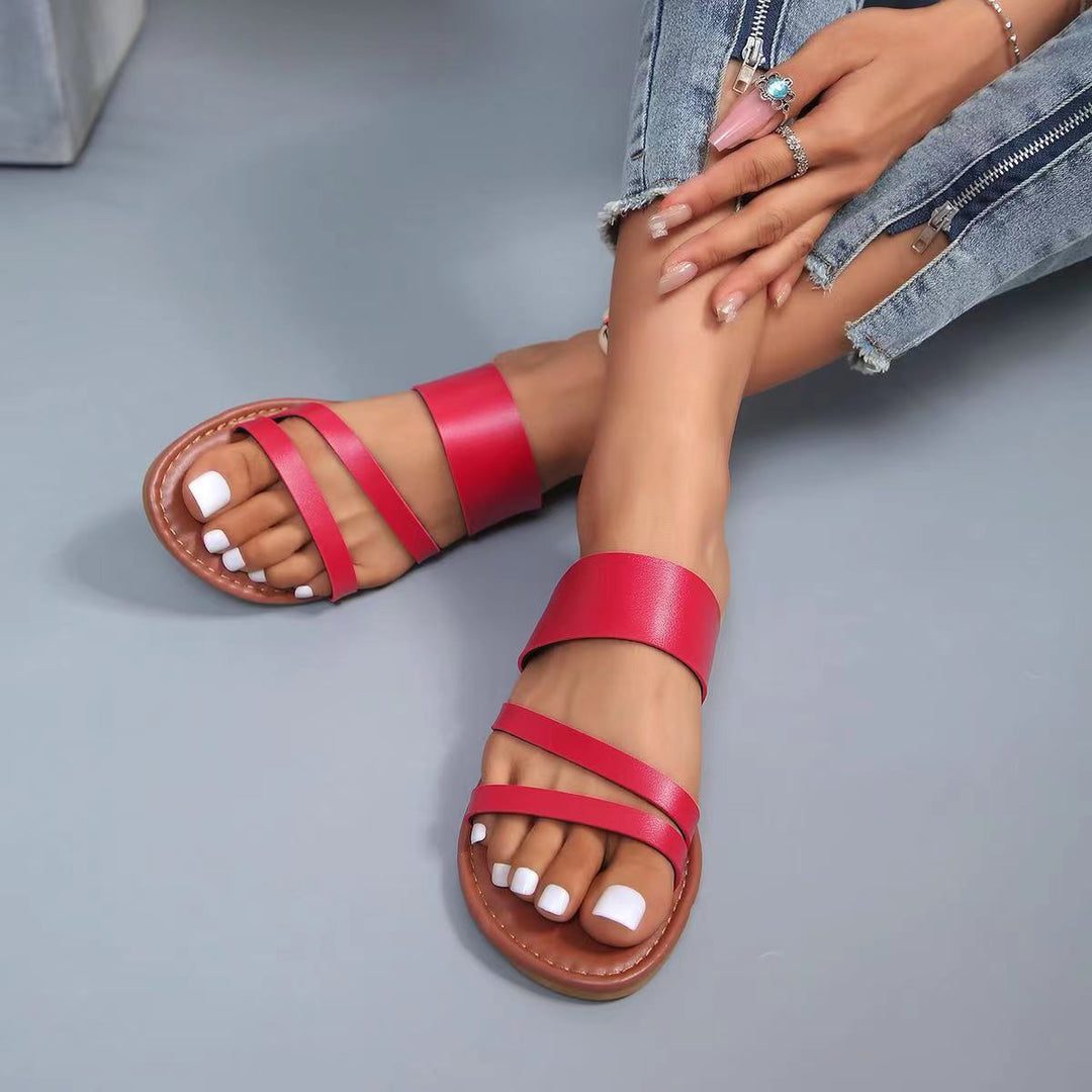 Damen offene Sandalen mit breiten Riemen und rutschfester Sohle Drune
