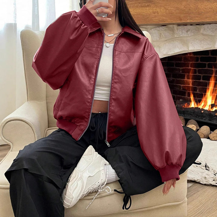 Damen Trendige Oversize-Jacke mit voluminösen Ärmeln und Reißverschluss Drune