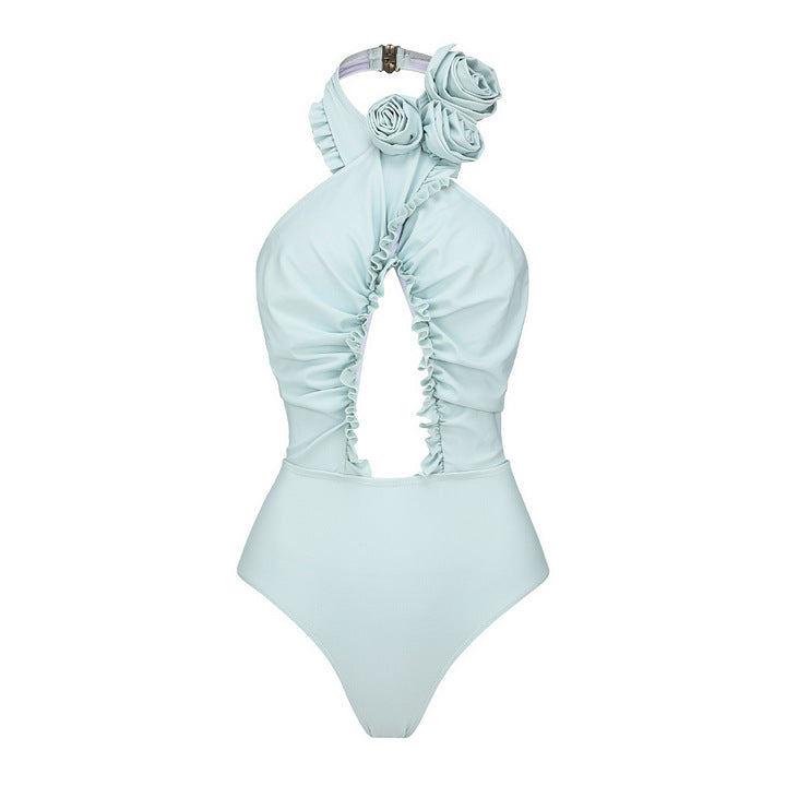 Damen Einteiliger Badeanzug mit floralem Cut-Out und Rüschen Drune