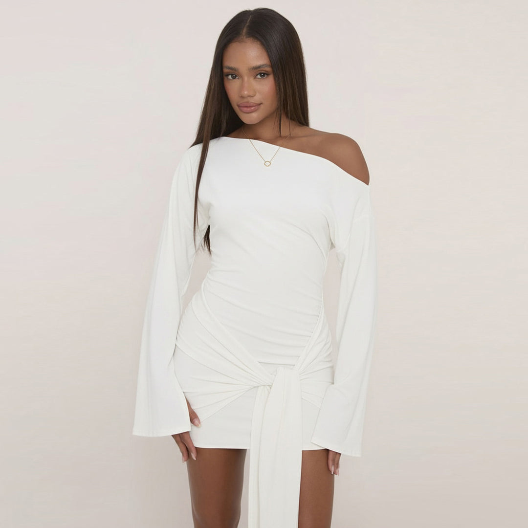 Damen nan tailliertes Wickelshirt mit weiten Trompetenärmeln und extra langem Bindeband Drune