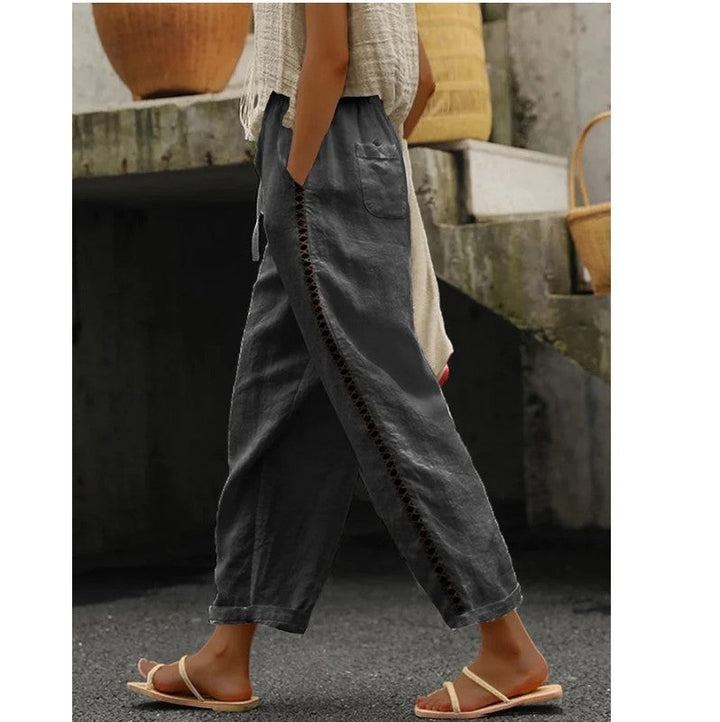 Damen lässige Leinenhose mit seitlichen Schneidern Drune