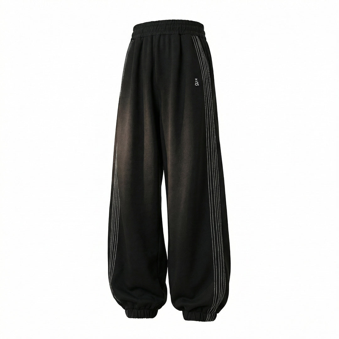 Unisex Extraweite Sweat-Palazzo-Hose mit elastischem Bund, seitlichen Streifen und gerippten Saum Drune