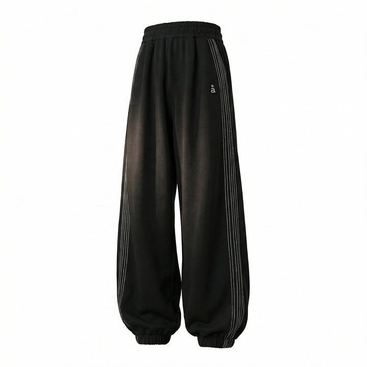 Unisex Extraweite Sweat-Palazzo-Hose mit elastischem Bund, seitlichen Streifen und gerippten Saum Drune