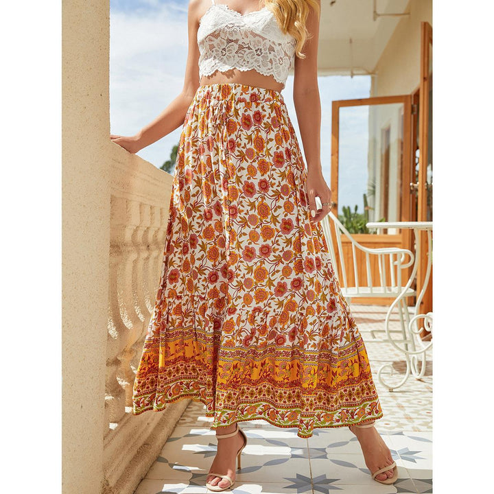Damen Maxirock mit floralem Design und hoher Taille Drune