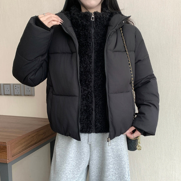 Damen nan kurze wattierte Doppeljacke mit abnehmbarem Teddy-Innenfutter und hohem Stehkragen Drune