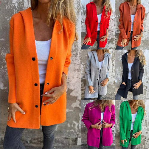 Damen nan Kapuzenmantel mit Druckknopfleiste und geradem Oversize-Schnitt Drune