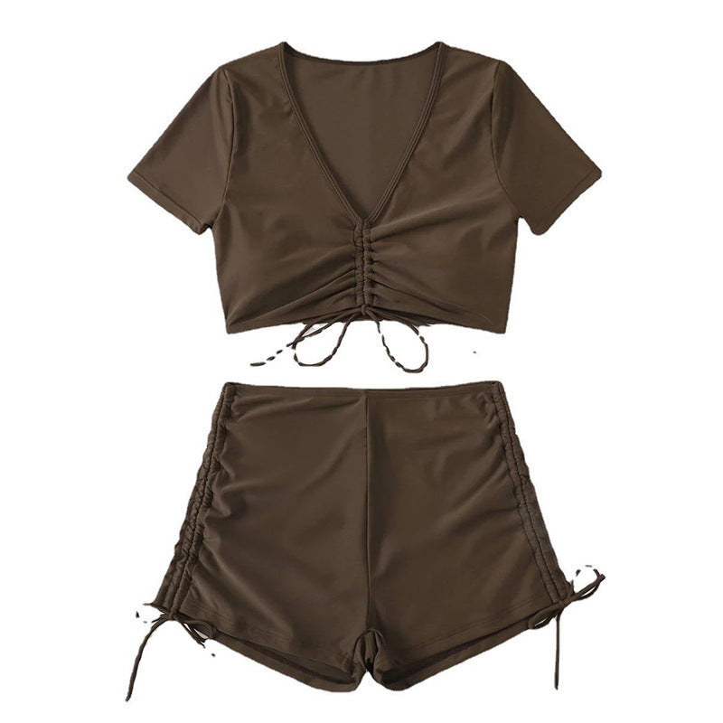 Damen Crop-Top Badeanzug mit verspieltem Wickeldetail Drune