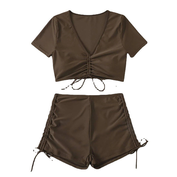 Damen Crop-Top Badeanzug mit verspieltem Wickeldetail Drune
