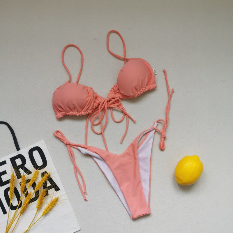 Damen Triangel-Bikini-Set mit verspielten Bindebändern und schickem Farbkontrast Drune