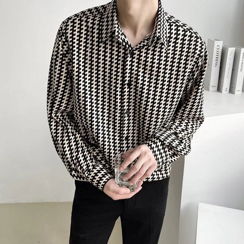 Herren Gemustertes Oversize-Hemd mit Hahnentritt-Motiv und klassischem Hemdkragen Drune