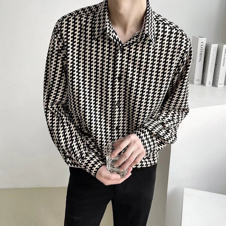 Herren Gemustertes Oversize-Hemd mit Hahnentritt-Motiv und klassischem Hemdkragen Drune