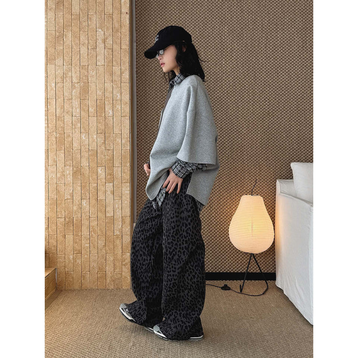 Damen Weite High‑Waist Palazzohose im Leoprint mit Relaxed‑Fit und hohem Bund Drune