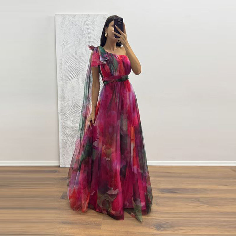 Damen Festliches Maxikleid mit transparenten Chiffon-Überlagern und zartem Rüschendesign Drune